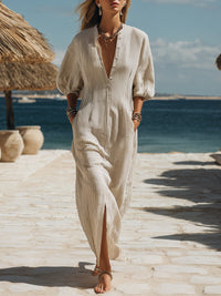 Abito midi casual bohemien a righe